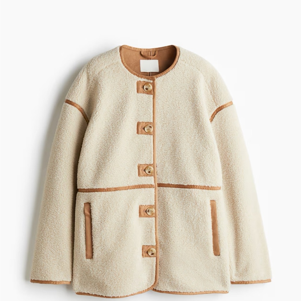 H&M Cream and Tan Teddy Jacket